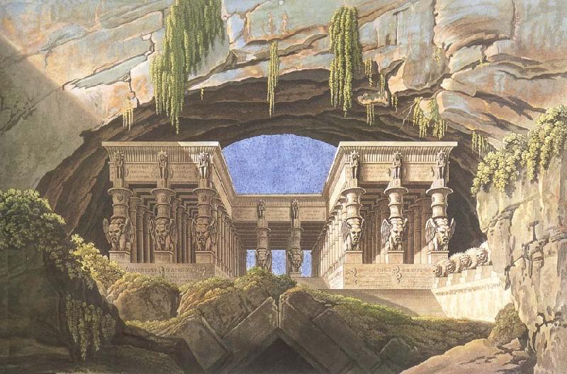 Karl friedrich schinkel The Portico of the Queen of the Night-s Palace,decor for Mozart-s opera Die Zauberflote Sweden oil painting art
